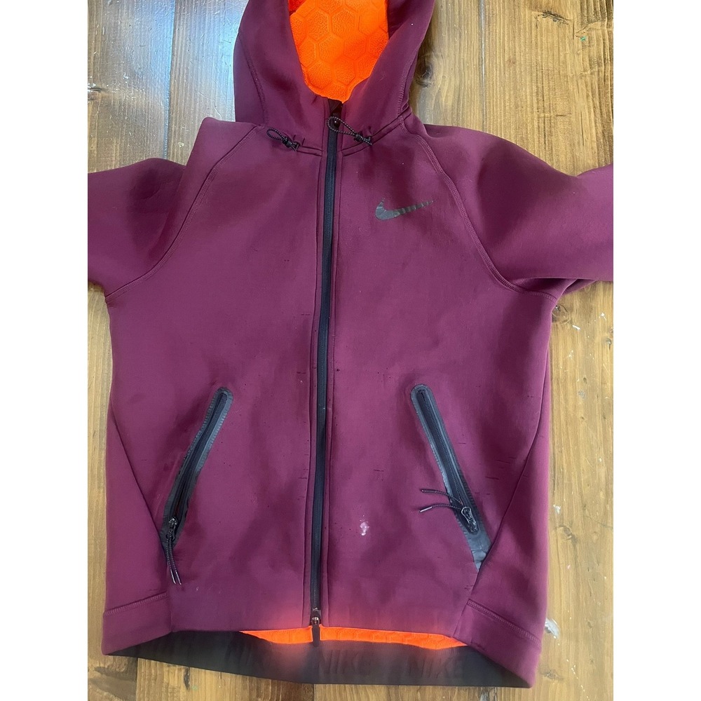 Nike Dri-FIT Full Zip Hoodie Burgundy Maroon Orange Lining Mens Small Jacket